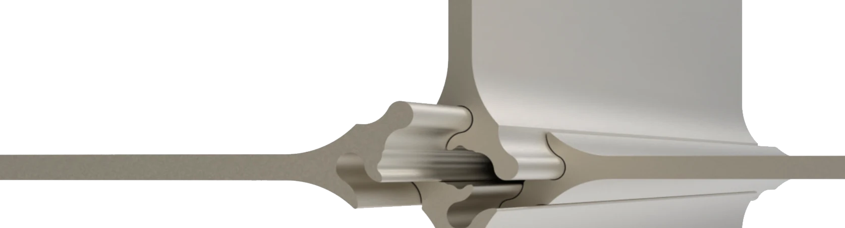 Macro of the M-Joint: two aluminium plates locking form-fittingly into each other