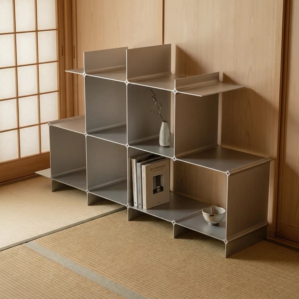 Montique shelf in a calm, light Japandi room